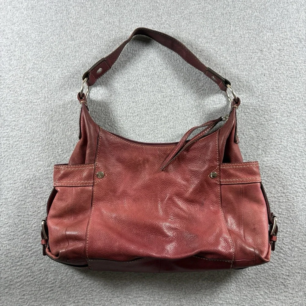 VTG Fossil Red Pebbled Leather Hobo Shoulder Bag Y2K Slouchy Purse Side Pockets